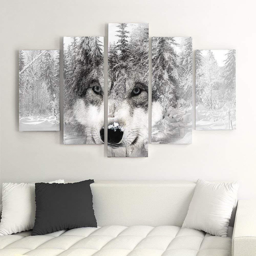 Quadro su tela 5 pannelli Lupo foresta animale grigio in Poster e stampe Collezione Casa - Trebisacce, commercioVirtuoso.it