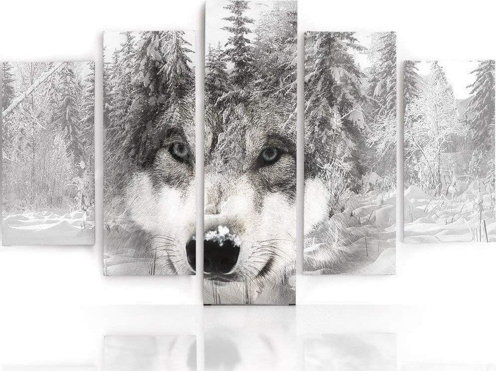 Quadro su tela 5 pannelli Lupo foresta animale grigio in Poster e stampe Collezione Casa - Trebisacce, commercioVirtuoso.it