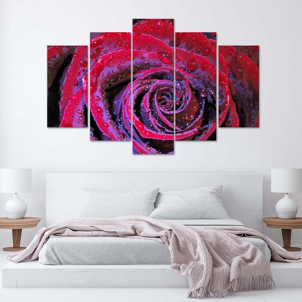 Quadro su tela 5 pannelli Fiore di rosa rosso in Poster e stampe Collezione Casa - Trebisacce, commercioVirtuoso.it