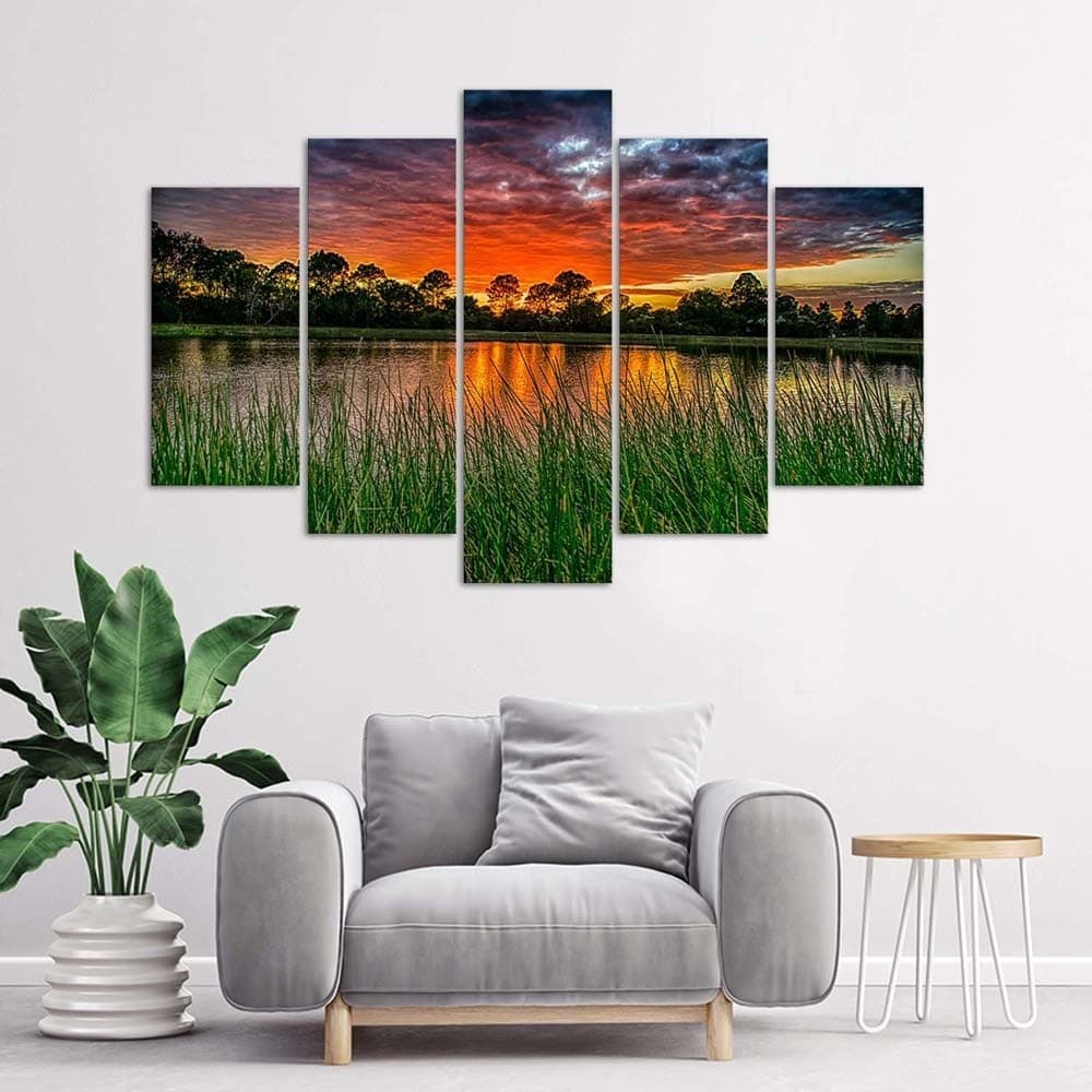 Quadro su tela 5 pannelli Lago del tramonto in Poster e stampe Collezione Casa - Trebisacce, commercioVirtuoso.it