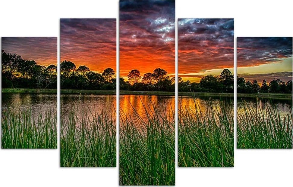 Quadro su tela 5 pannelli Lago del tramonto in Poster e stampe Collezione Casa - Trebisacce, commercioVirtuoso.it