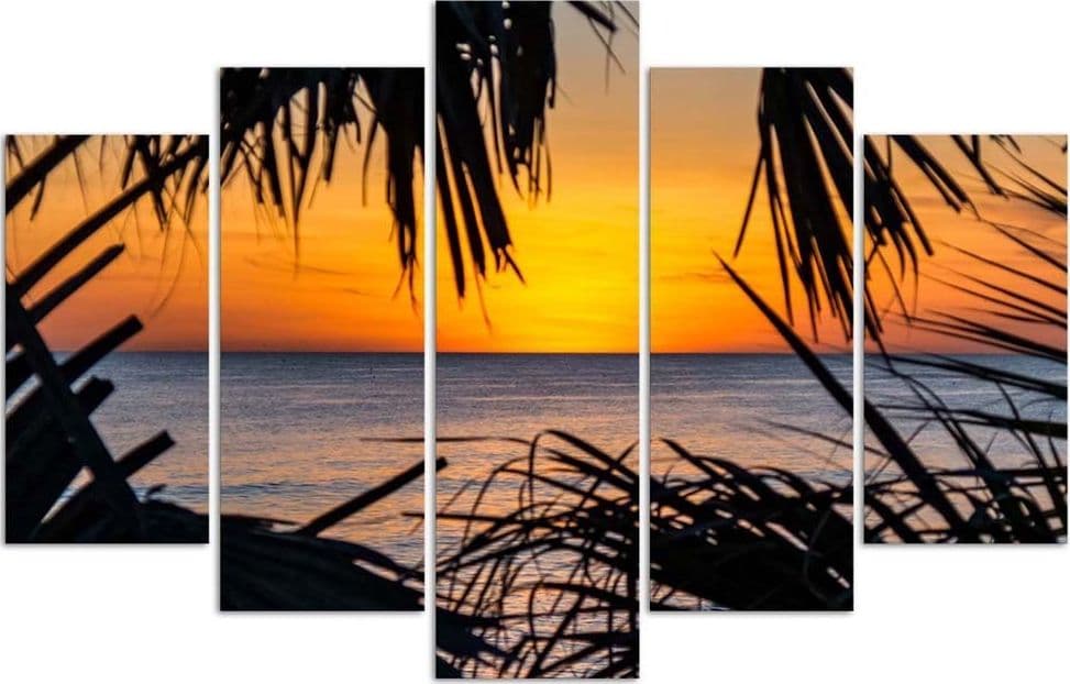 Quadro su tela 5 pannelli Spiaggia Mare Sabbia Tramonto in Poster e stampe Collezione Casa - Trebisacce, commercioVirtuoso.it