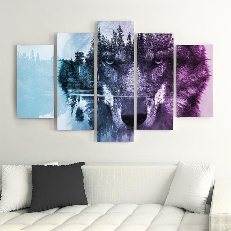 Quadro su tela 5 pannelli Foresta Lupo Animali Natura in Poster e stampe Collezione Casa - Trebisacce, commercioVirtuoso.it