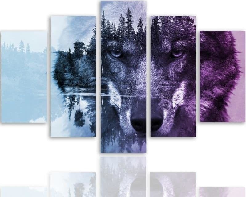 Quadro su tela 5 pannelli Foresta Lupo Animali Natura in Poster e stampe Collezione Casa - Trebisacce, commercioVirtuoso.it