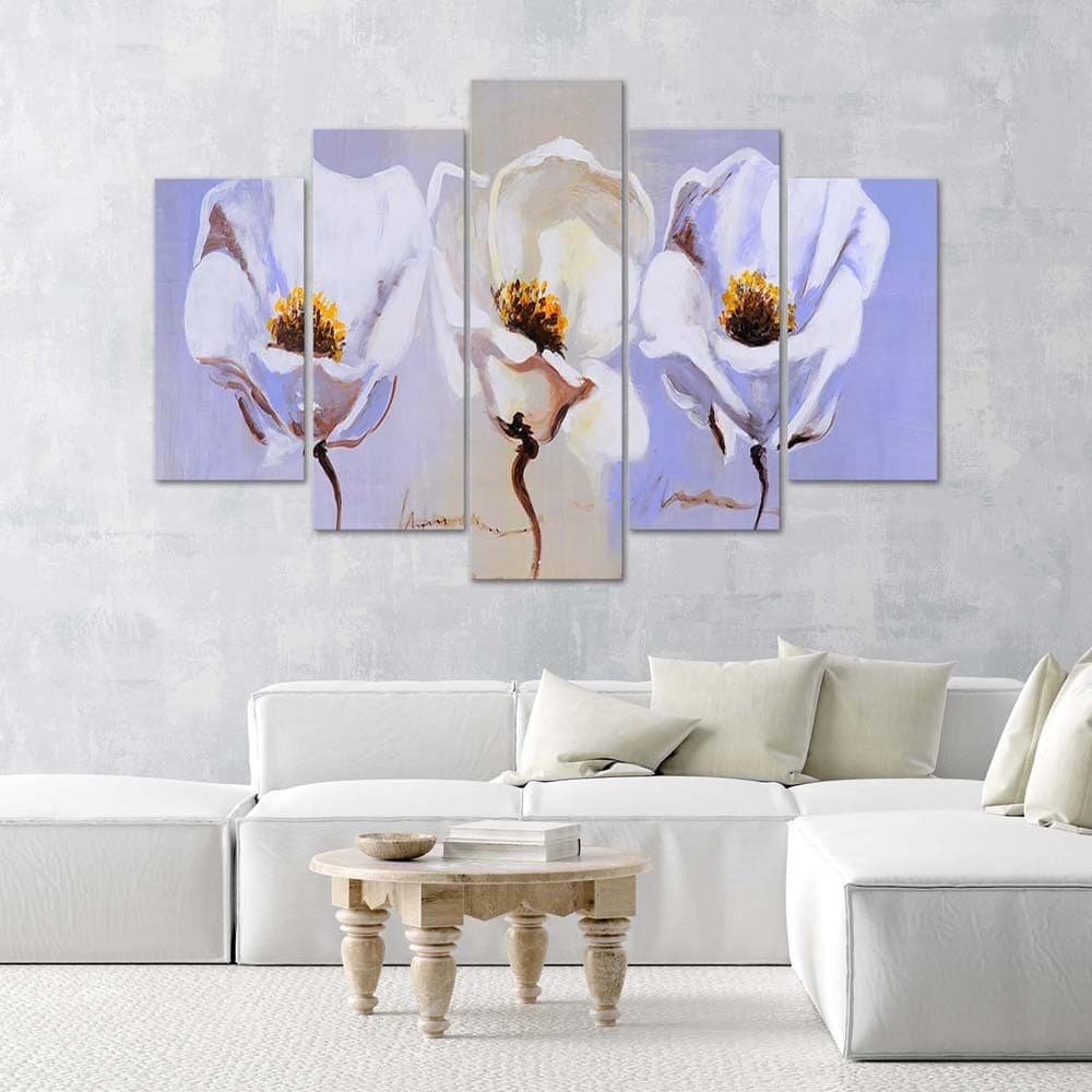 Quadri Quadro 5 pezzi Stampa su tela Fiori Bianco Natura in Poster e stampe Collezione Casa - Trebisacce, commercioVirtuoso.it