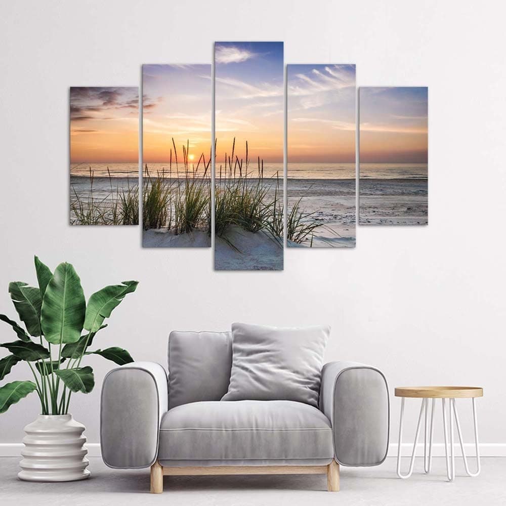 Quadro su tela 5 pannelli Tramonto sulla spiaggia in Poster e stampe Collezione Casa - Trebisacce, commercioVirtuoso.it
