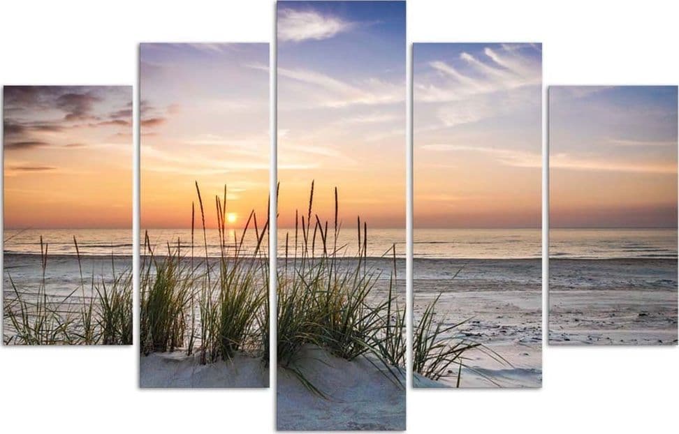 Quadro su tela 5 pannelli Tramonto sulla spiaggia in Poster e stampe Collezione Casa - Trebisacce, commercioVirtuoso.it