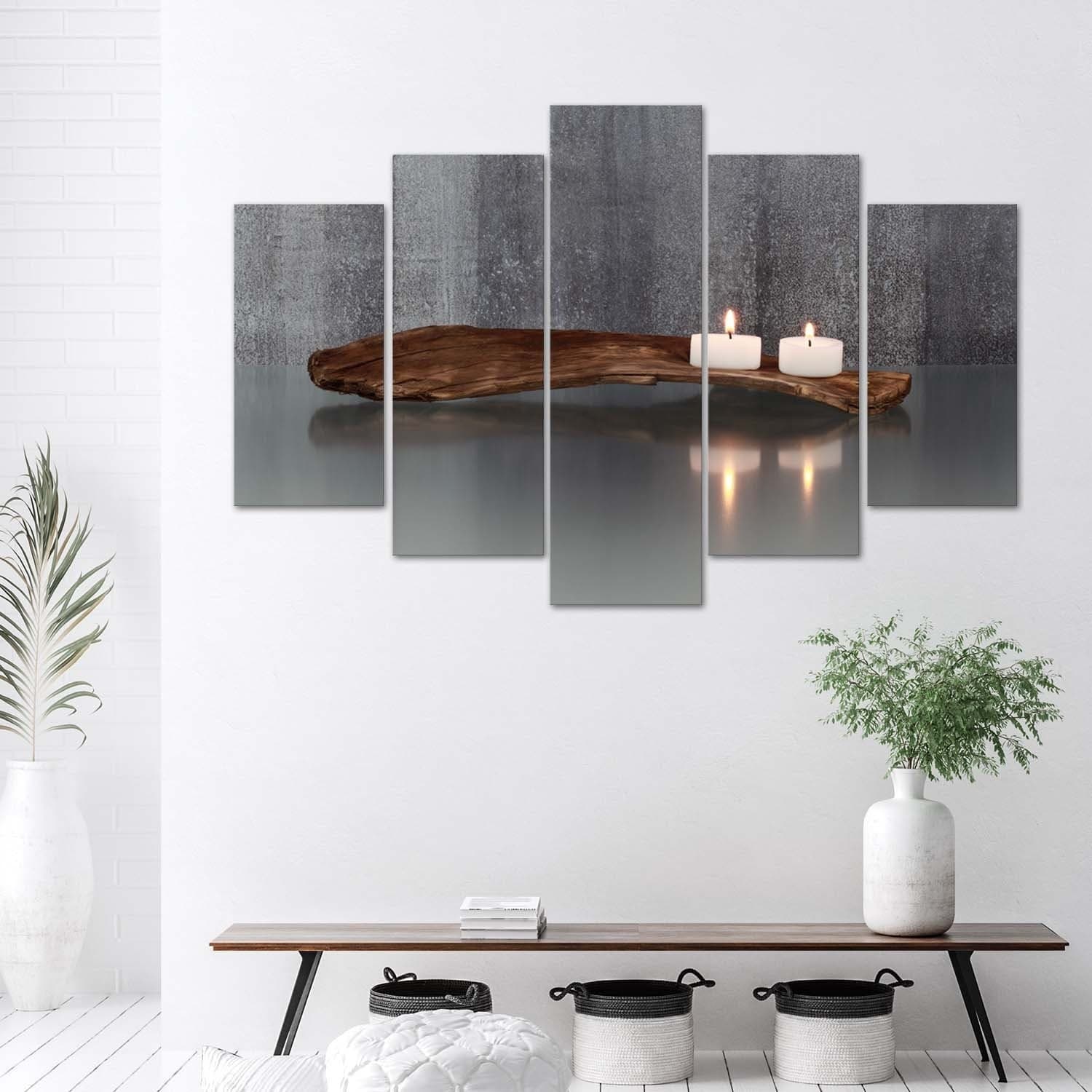 Quadro su tela 5 pannelli Zen Spa Candle Wood in Poster e stampe Collezione Casa - Trebisacce, commercioVirtuoso.it