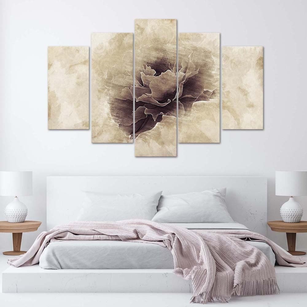 Quadro su tela 5 pannelli Fiore di rosa Beige Natura in Poster e stampe Collezione Casa - Trebisacce, commercioVirtuoso.it