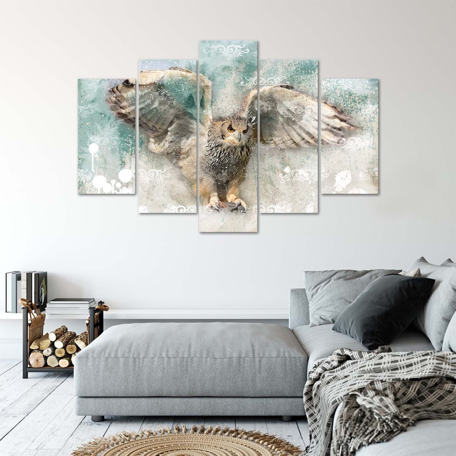 Quadro su tela 5 pannelli Gufo Uccelli Natura Animali in Poster e stampe Collezione Casa - Trebisacce, commercioVirtuoso.it