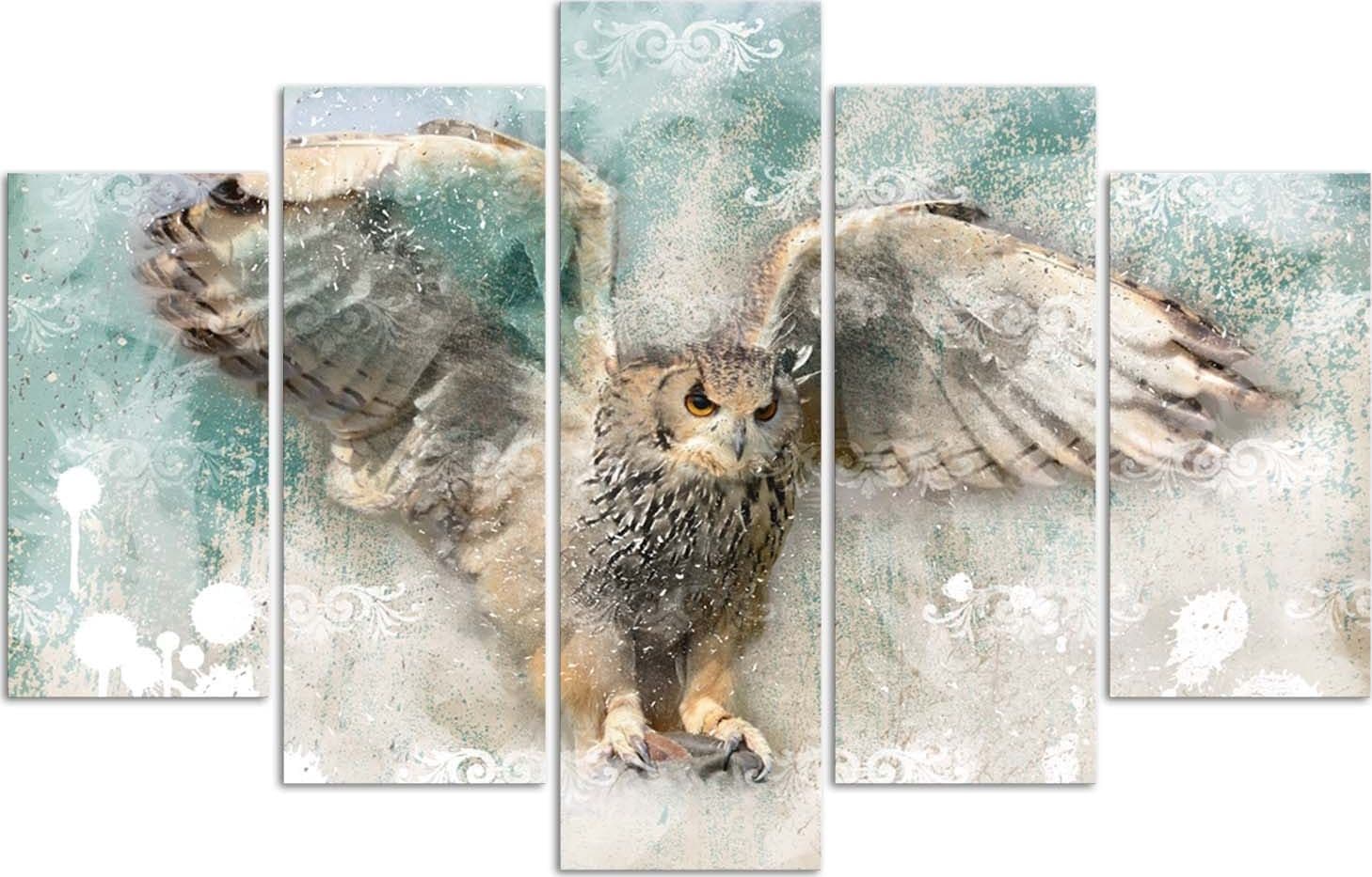 Quadro su tela 5 pannelli Gufo Uccelli Natura Animali in Poster e stampe Collezione Casa - Trebisacce, commercioVirtuoso.it