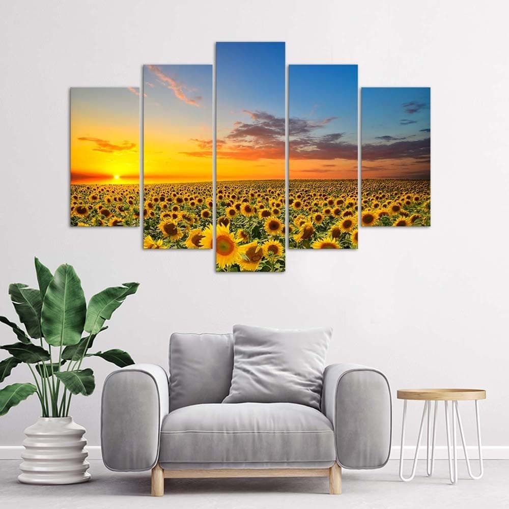 Quadri Quadro 5 pezzi Stampa su tela Girasoli al tramonto in Poster e stampe Collezione Casa - Trebisacce, commercioVirtuoso.it