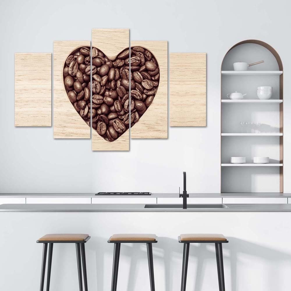 Quadro su tela 5 pannelli Caffè del cuore in Poster e stampe Collezione Casa - Trebisacce, commercioVirtuoso.it