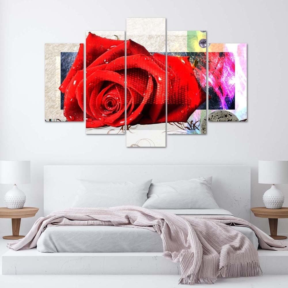 Quadro su tela 5 pannelli Fiori di rosa rossa Natura in Poster e stampe Collezione Casa - Trebisacce, commercioVirtuoso.it
