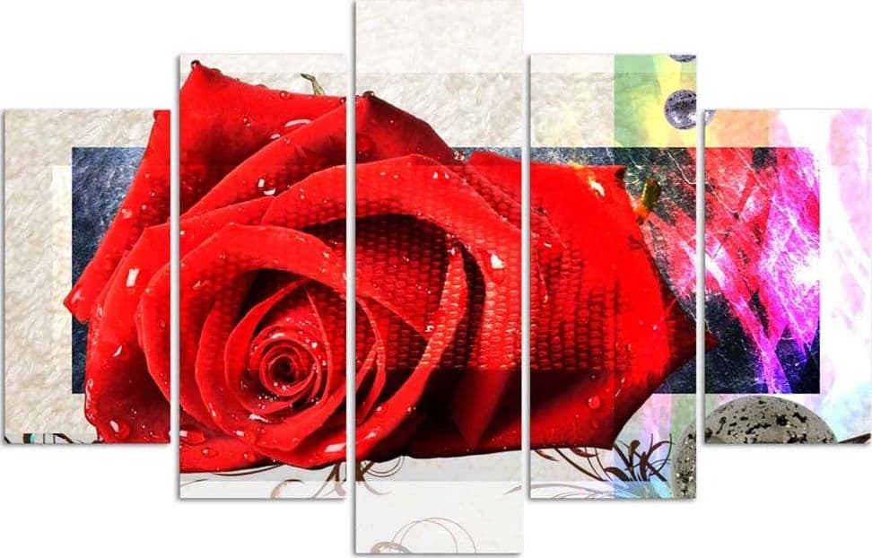 Quadro su tela 5 pannelli Fiori di rosa rossa Natura in Poster e stampe Collezione Casa - Trebisacce, commercioVirtuoso.it