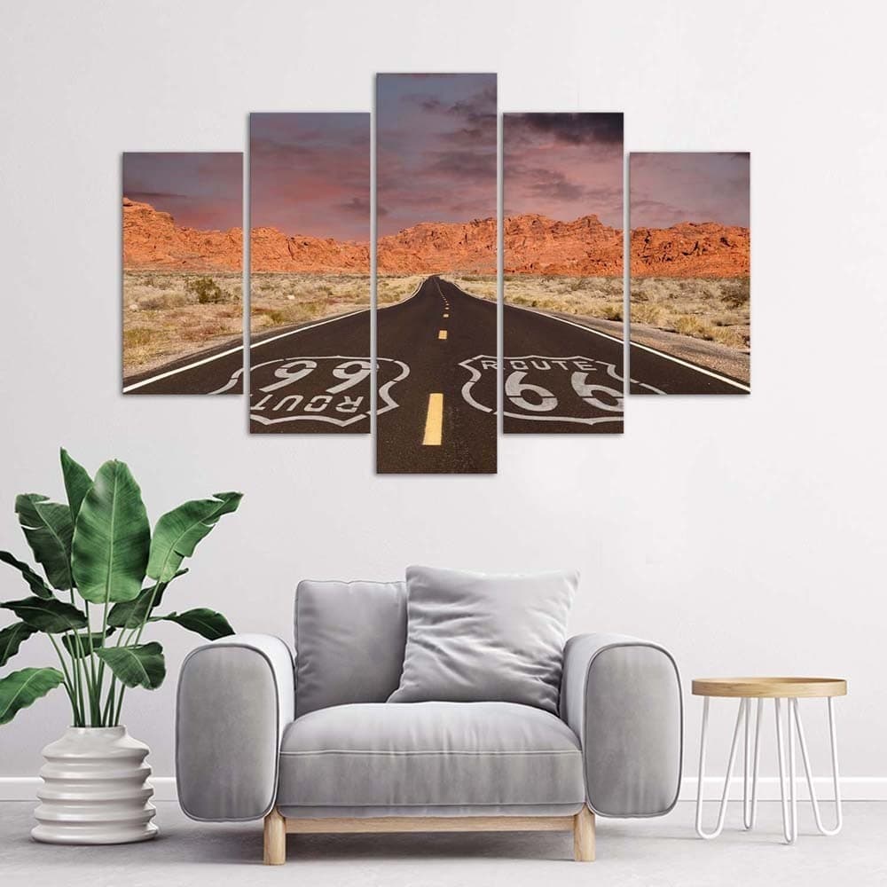 Quadri Quadro 5 pezzi Stampa su tela Paesaggio stradale della Route 66 in Poster e stampe Collezione Casa - Trebisacce, commercioVirtuoso.it