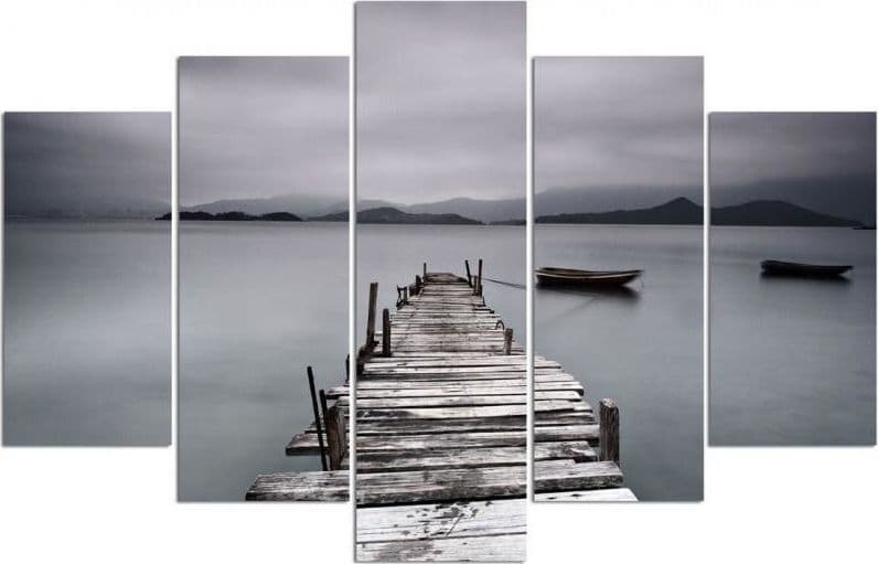Quadro su tela 5 pannelli Molo Lago Immagine di paesaggio in Poster e stampe Collezione Casa - Trebisacce, commercioVirtuoso.it