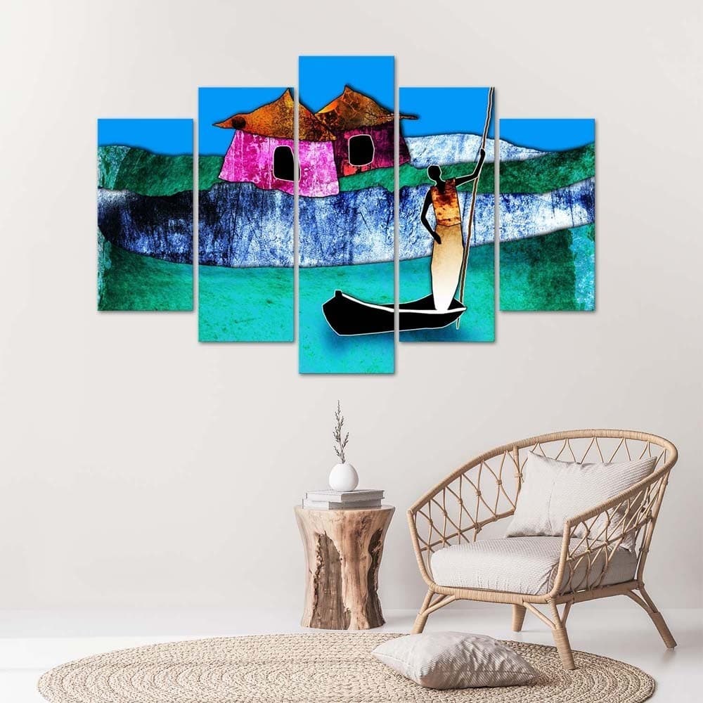 Quadro su tela 5 pannelli Africa colorata Natura in Poster e stampe Collezione Casa - Trebisacce, commercioVirtuoso.it
