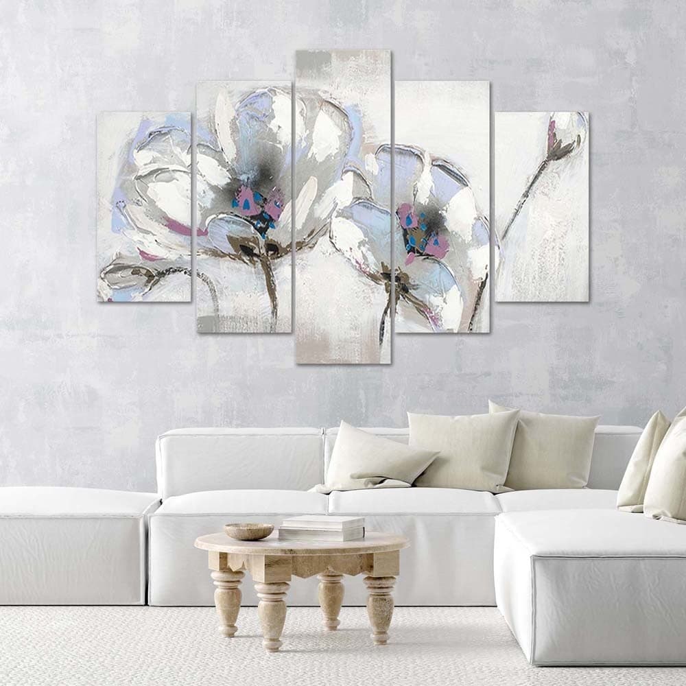 Quadri Quadro 5 pezzi Stampa su tela Fiori dipinti bianchi in Poster e stampe Collezione Casa - Trebisacce, commercioVirtuoso.it