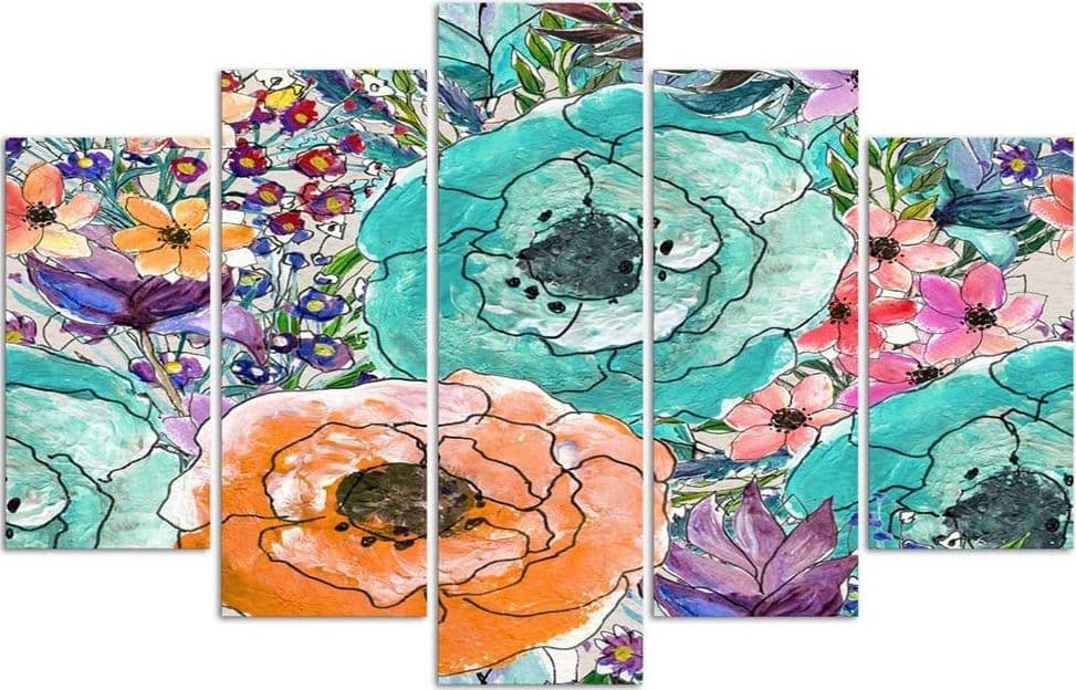Quadro su tela 5 pannelli Fiori colorati astratti in Poster e stampe Collezione Casa - Trebisacce, commercioVirtuoso.it