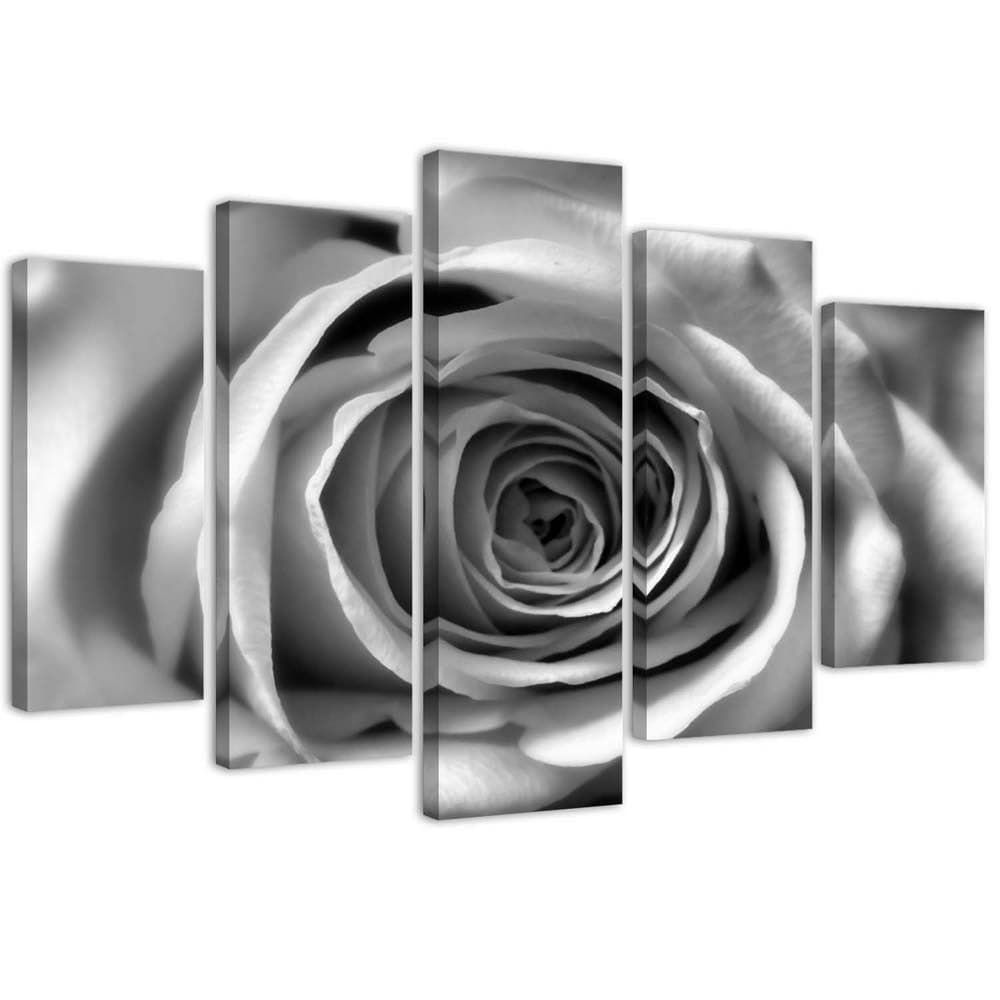 Quadro su tela 5 pannelli Fiori di rosa in bianco e nero in Poster e stampe Collezione Casa - Trebisacce, commercioVirtuoso.it