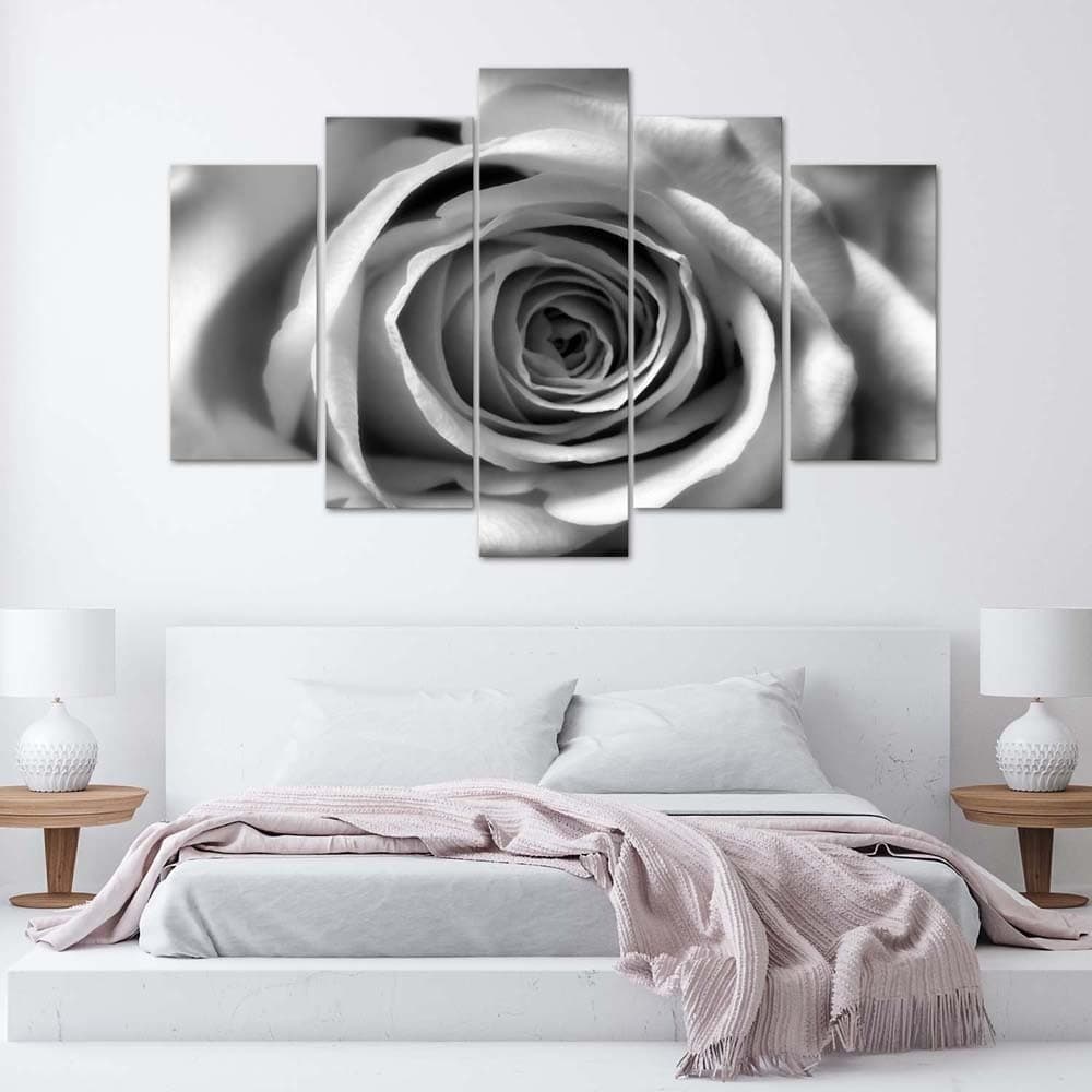 Quadro su tela 5 pannelli Fiori di rosa in bianco e nero in Poster e stampe Collezione Casa - Trebisacce, commercioVirtuoso.it
