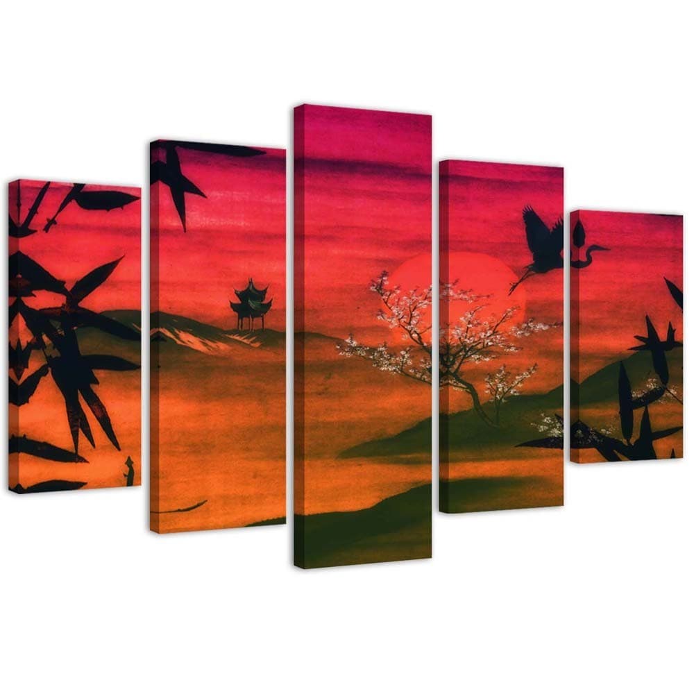 Quadro su tela 5 pannelli Paesaggio rosso giapponese in Poster e stampe Collezione Casa - Trebisacce, commercioVirtuoso.it