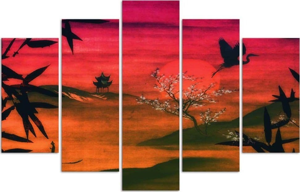 Quadro su tela 5 pannelli Paesaggio rosso giapponese in Poster e stampe Collezione Casa - Trebisacce, commercioVirtuoso.it