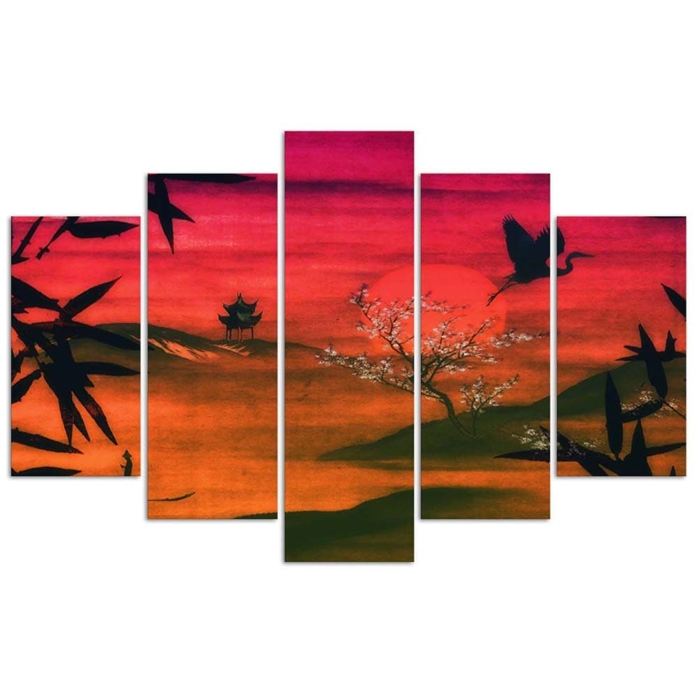 Quadro su tela 5 pannelli Paesaggio rosso giapponese in Poster e stampe Collezione Casa - Trebisacce, commercioVirtuoso.it