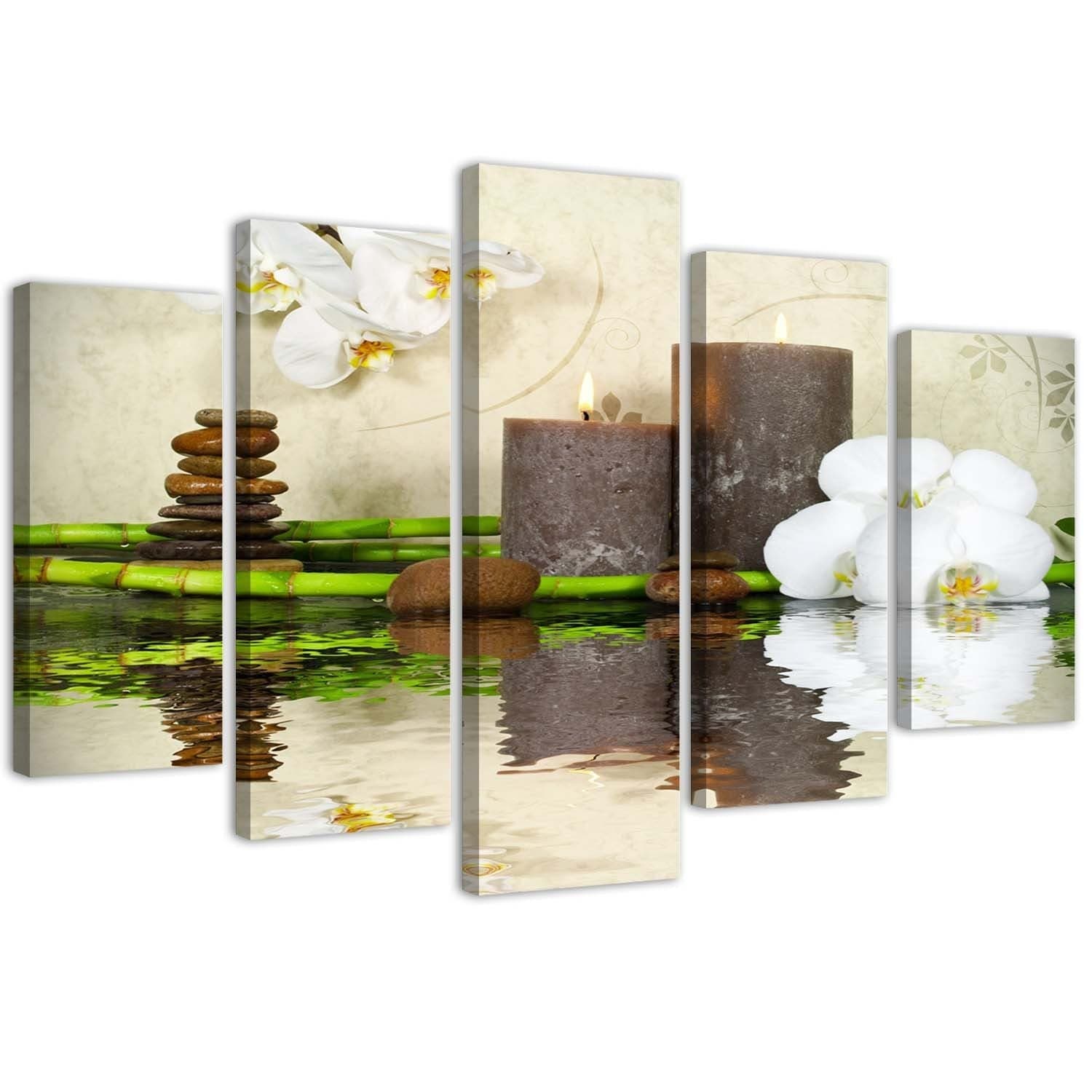 Quadro su tela 5 pannelli Candela Zen Spa Orchid in Poster e stampe Collezione Casa - Trebisacce, commercioVirtuoso.it