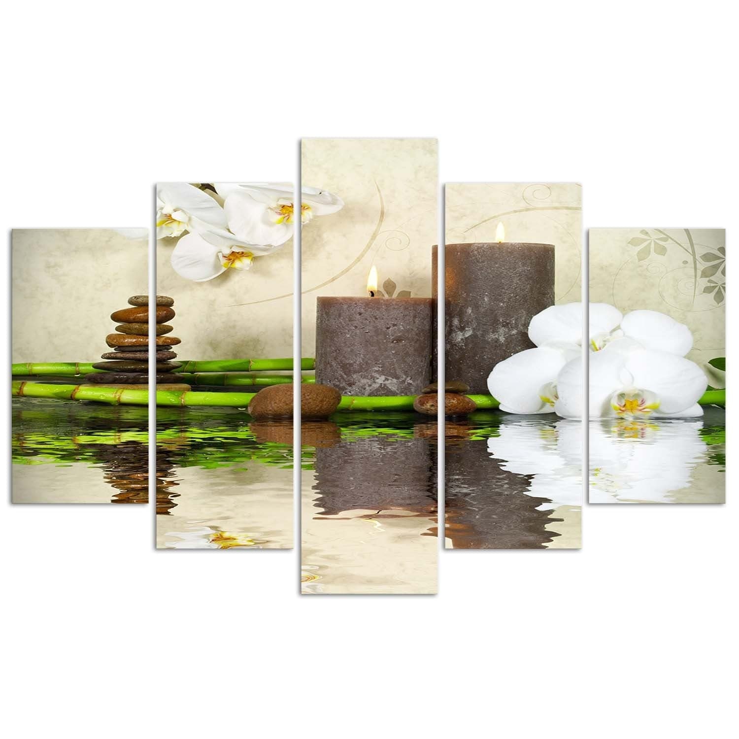 Quadro su tela 5 pannelli Candela Zen Spa Orchid in Poster e stampe Collezione Casa - Trebisacce, commercioVirtuoso.it