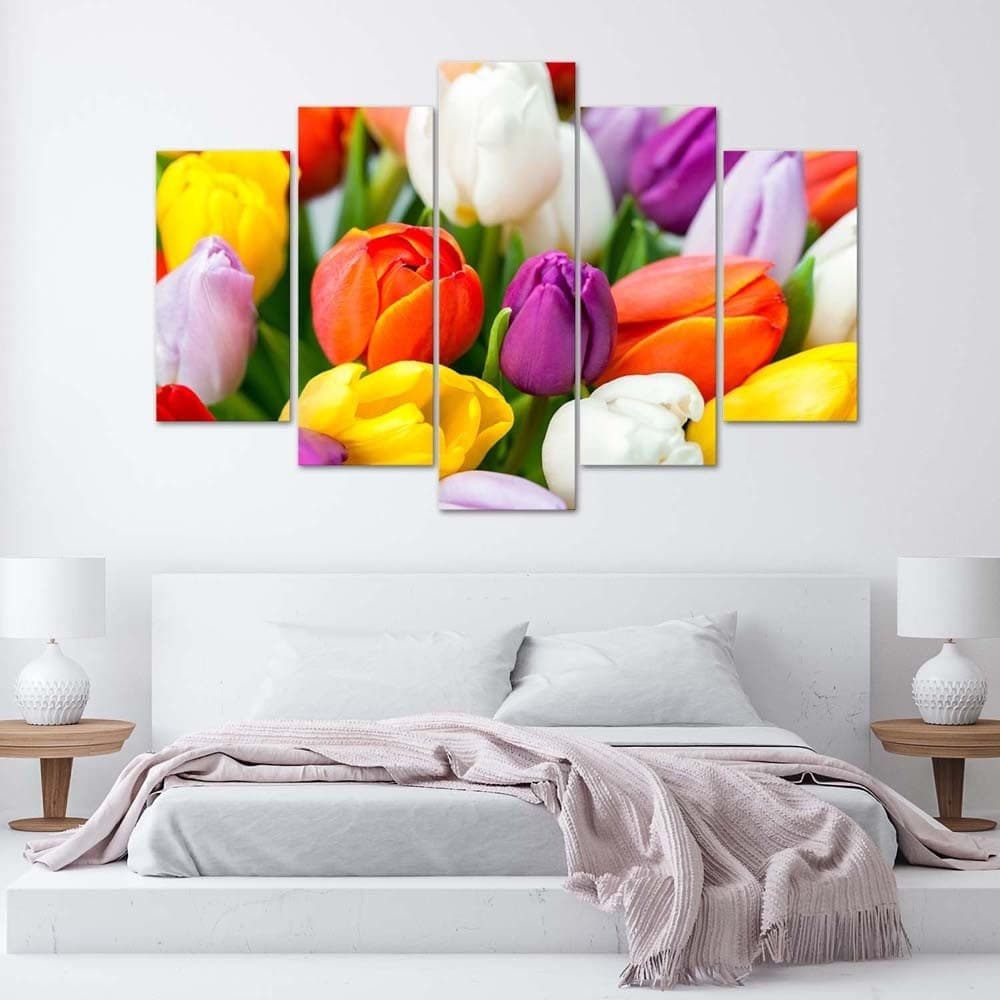 Quadri Quadro 5 pezzi Stampa su tela Fiori di tulipani colorati in Poster e stampe Collezione Casa - Trebisacce, commercioVirtuoso.it