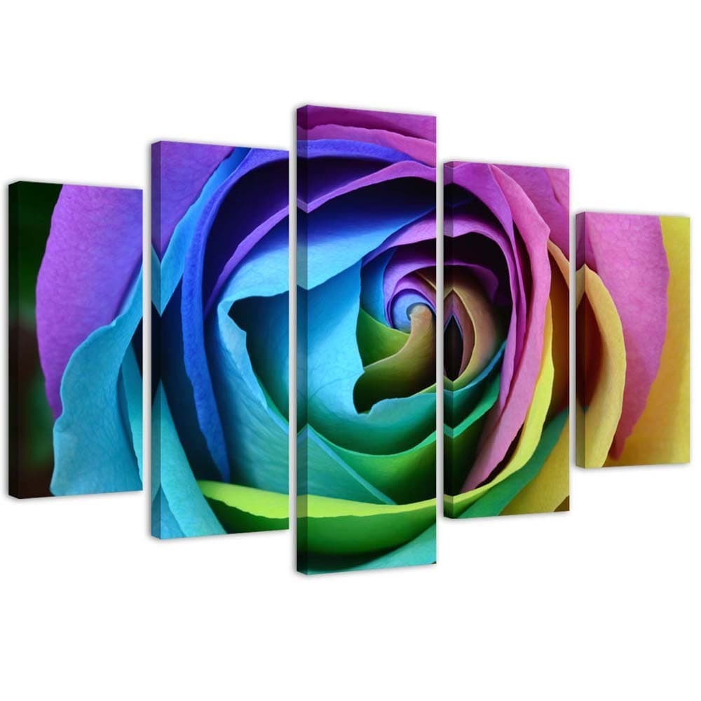Quadro su tela 5 pannelli Fiore di rosa colorato in Poster e stampe Collezione Casa - Trebisacce, commercioVirtuoso.it