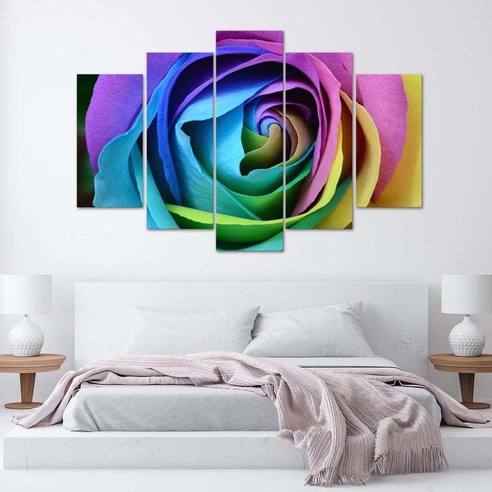 Quadro su tela 5 pannelli Fiore di rosa colorato in Poster e stampe Collezione Casa - Trebisacce, commercioVirtuoso.it
