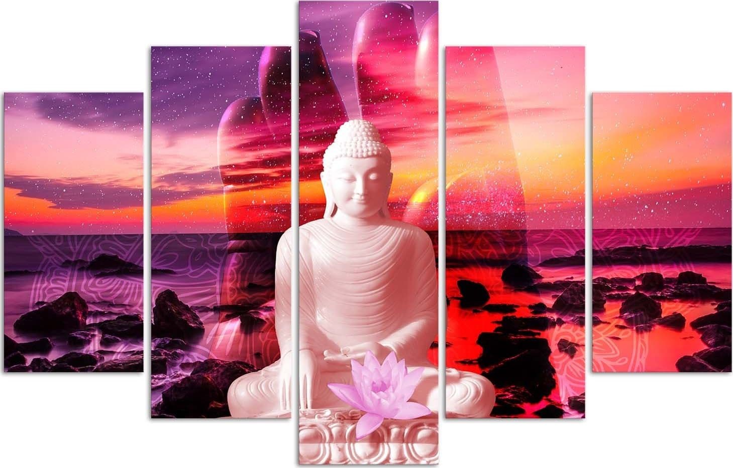 Quadro su tela 5 pannelli Buddha Mare al tramonto in Poster e stampe Collezione Casa - Trebisacce, commercioVirtuoso.it