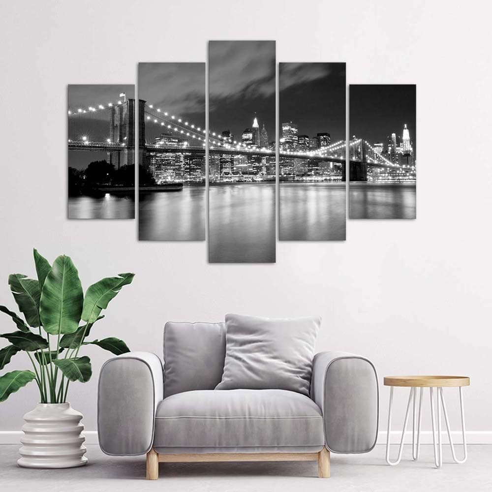 Quadri Quadro 5 pezzi Stampa su tela Ponte di New York in bianco e nero in Poster e stampe Collezione Casa - Trebisacce, commercioVirtuoso.it