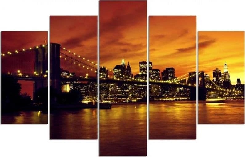 Quadro su tela 5 pannelli Tramonto a New York Manhattan in Poster e stampe Collezione Casa - Trebisacce, commercioVirtuoso.it