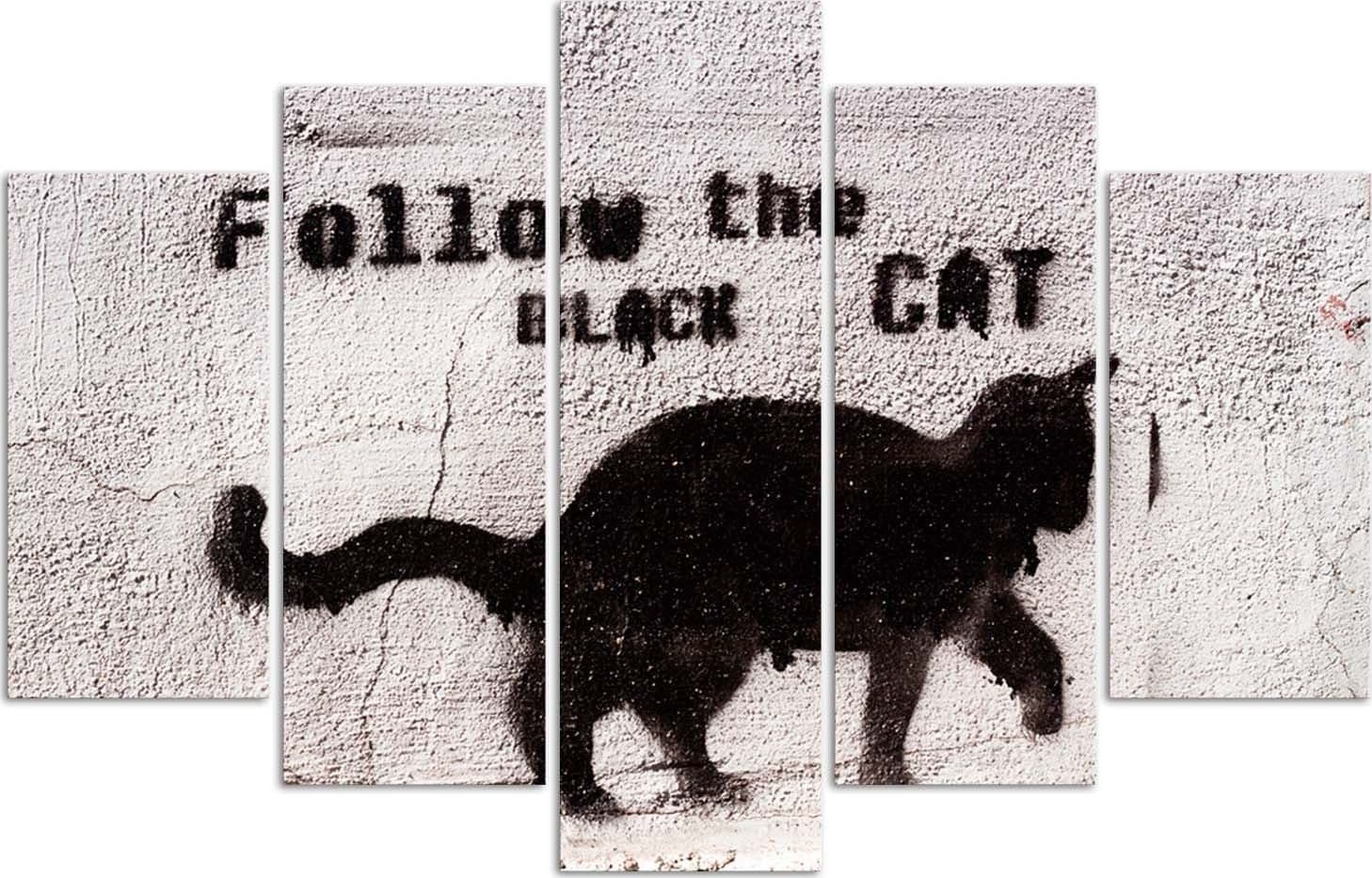 Quadro su tela 5 pannelli Gatto nero texture cemento in Poster e stampe Collezione Casa - Trebisacce, commercioVirtuoso.it