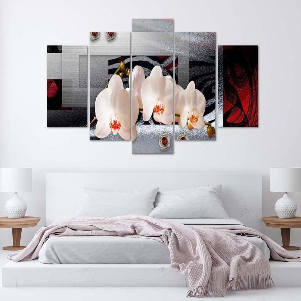 Quadro Multipannello Orchidea e sfondo geometrico in Poster e stampe Collezione Casa - Trebisacce, commercioVirtuoso.it