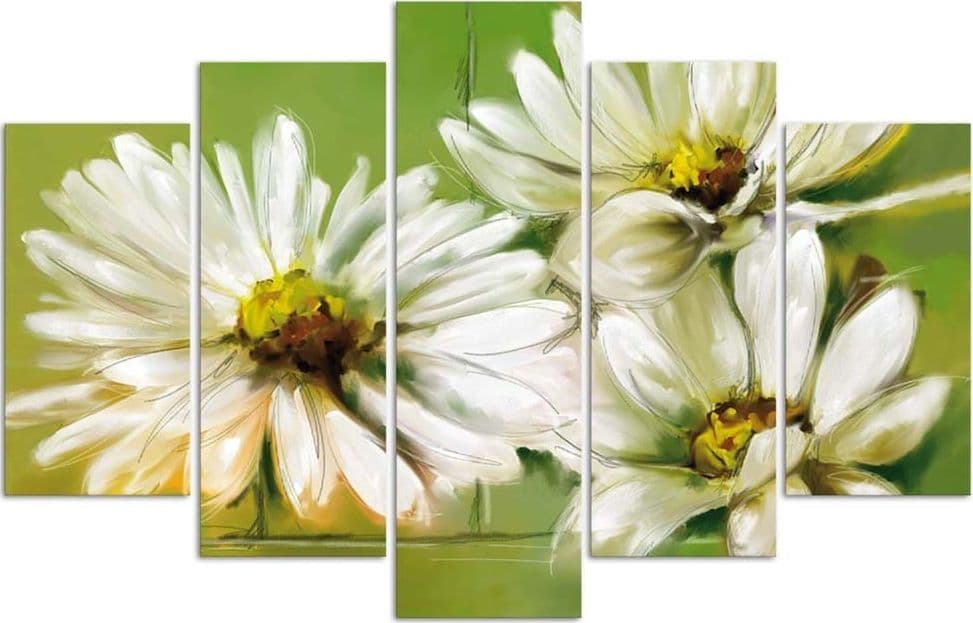Quadri Quadro 5 pezzi Stampa su tela Margherite bianche fiori in Poster e stampe Collezione Casa - Trebisacce, commercioVirtuoso.it