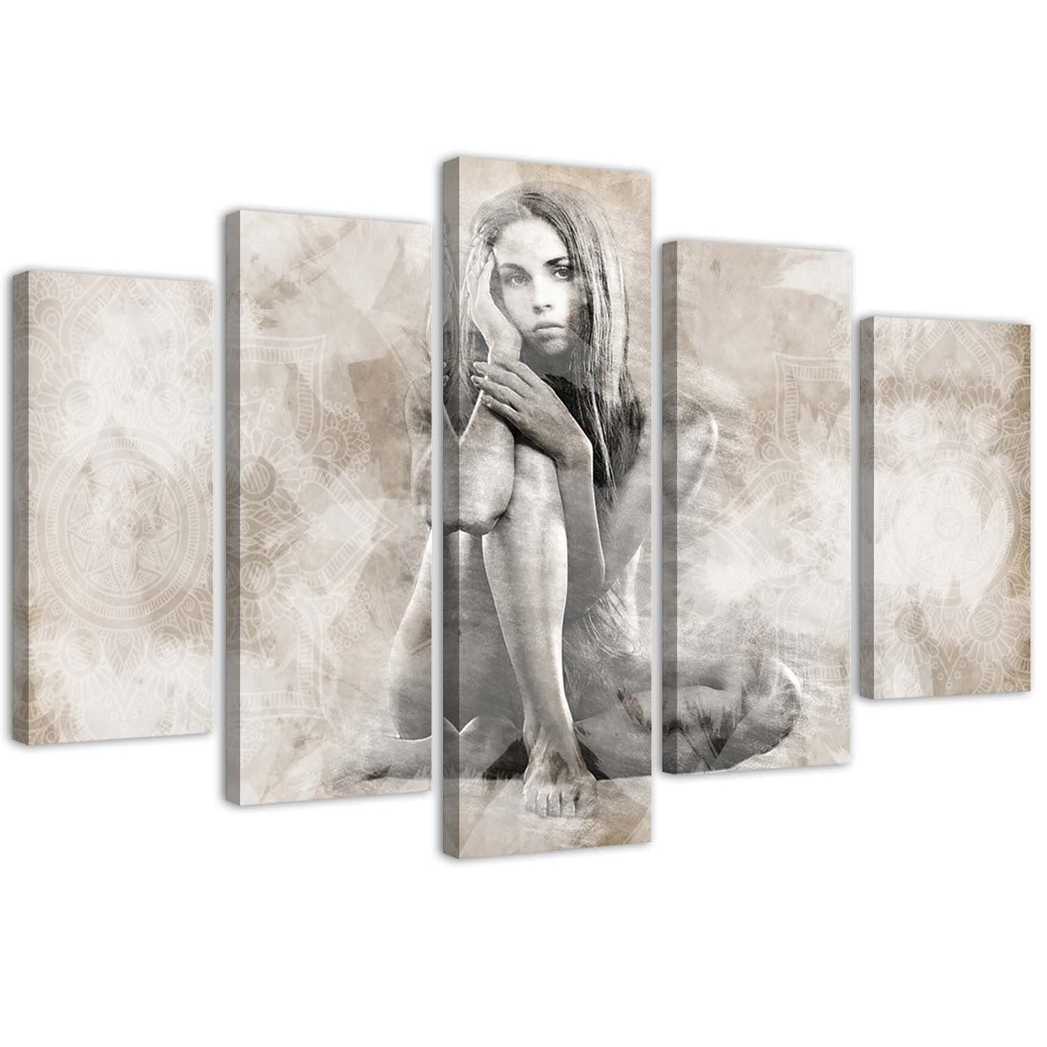 Quadro su tela 5 pannelli Nudo femminile Beige in Poster e stampe Collezione Casa - Trebisacce, commercioVirtuoso.it