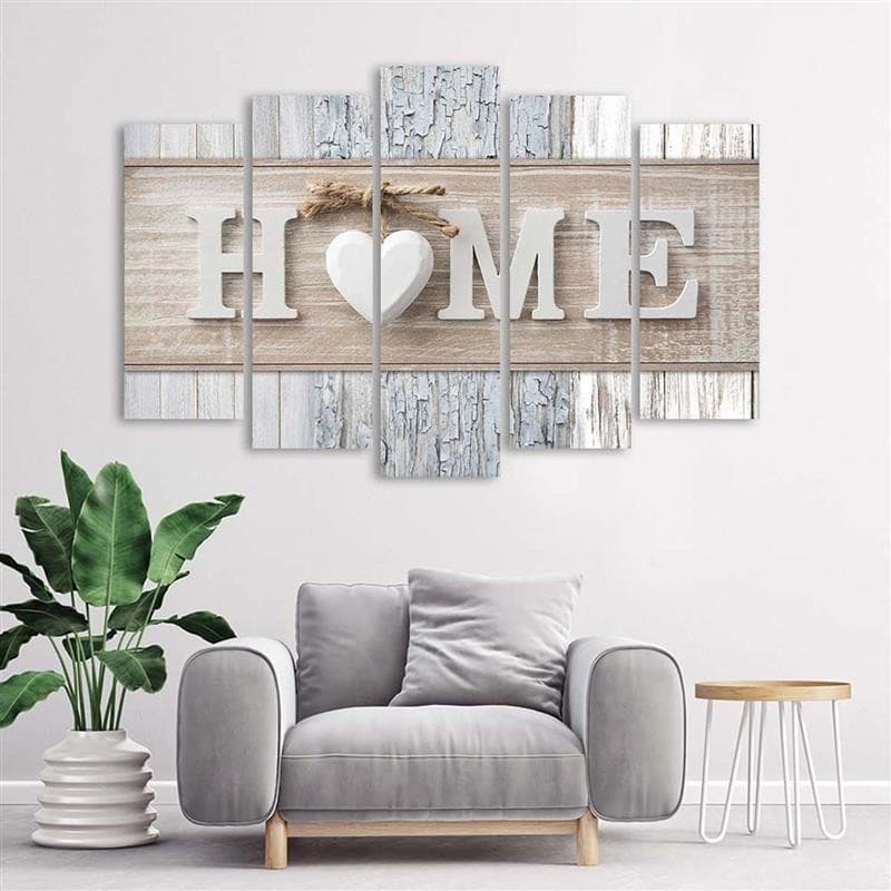 Quadri Quadro 5 pezzi Stampa su tela Home Cuore tavole di legno Vintage in Poster e stampe Collezione Casa - Trebisacce, commercioVirtuoso.it
