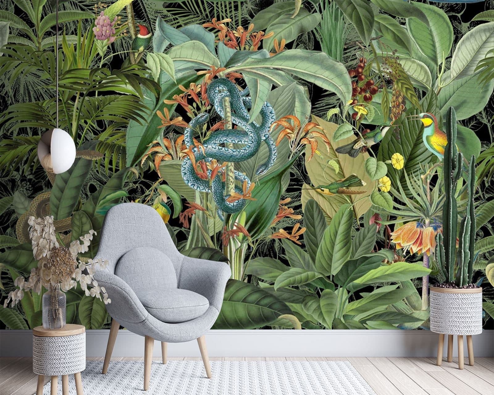 Carta Da Parati, 3D Pappagalli colorati nella giungla in Carta da parati Collezione Casa - Trebisacce, commercioVirtuoso.it