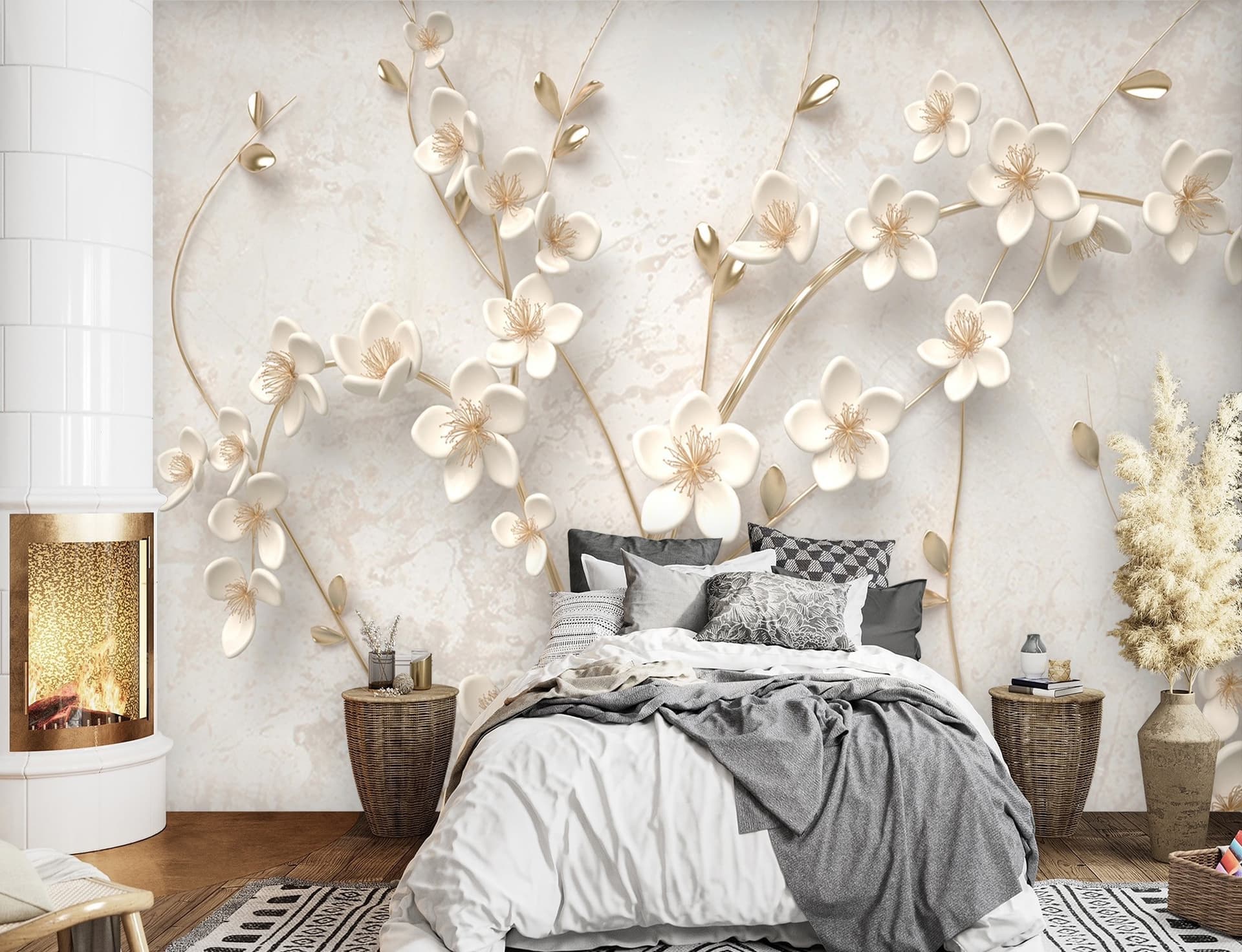 Carta Da Parati, Fiori su rami 3d in Carta da parati Collezione Casa - Trebisacce, commercioVirtuoso.it