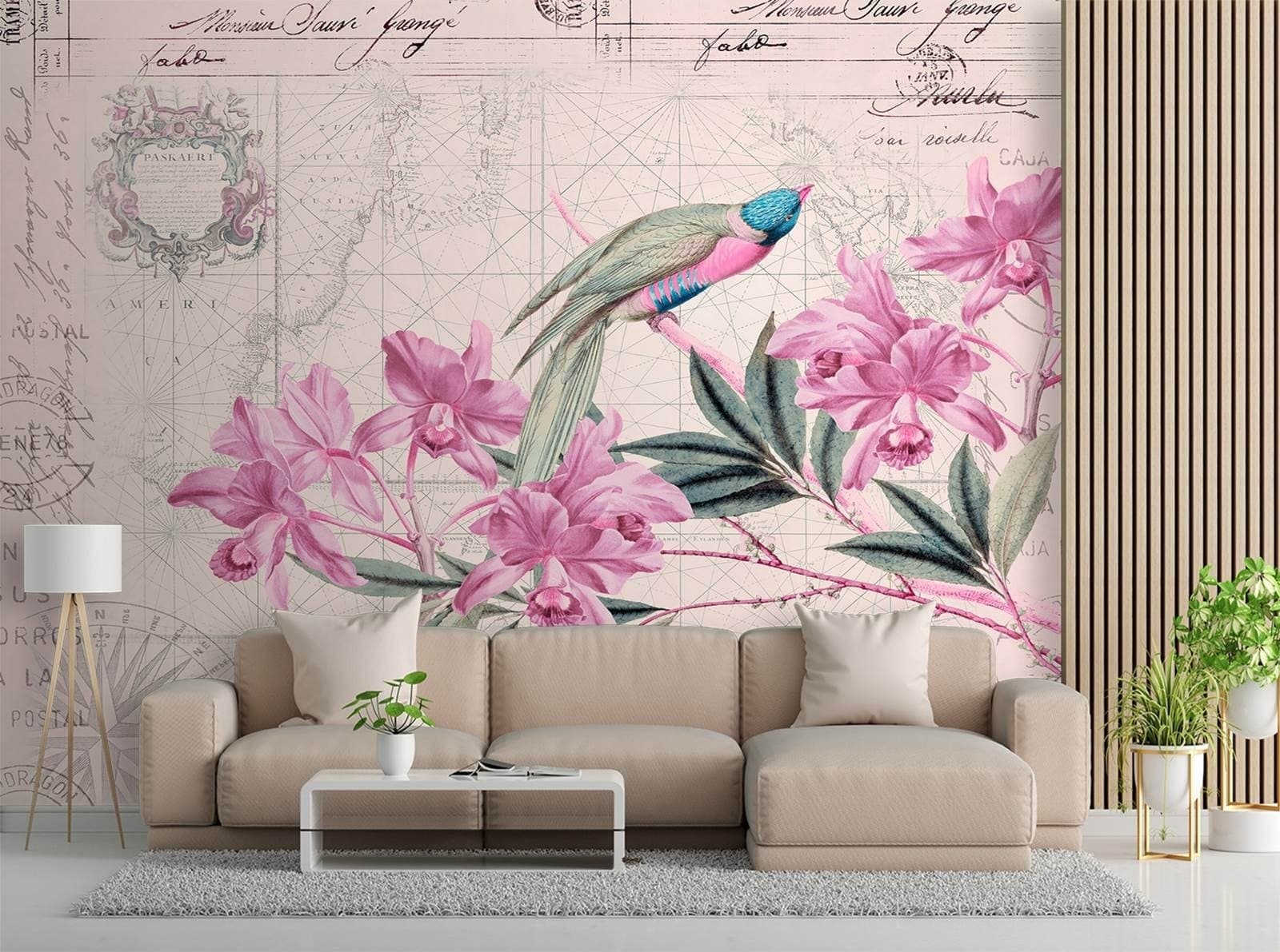 Carta Da Parati, Fiori Uccelli Rosa Vintage in Carta da parati Collezione Casa - Trebisacce, commercioVirtuoso.it