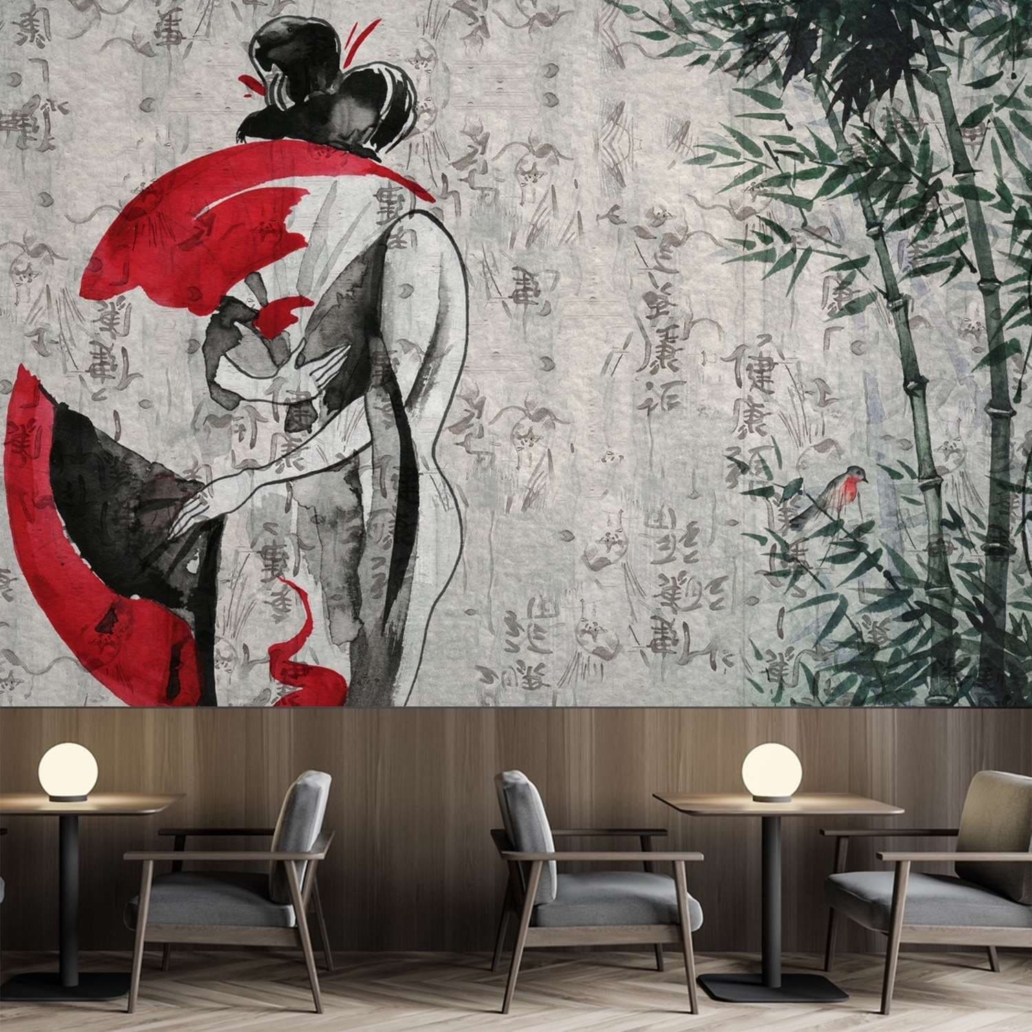 Carta Da Parati, Geisha giapponese con ventaglio Astratto in Carta da parati Collezione Casa - Trebisacce, commercioVirtuoso.it