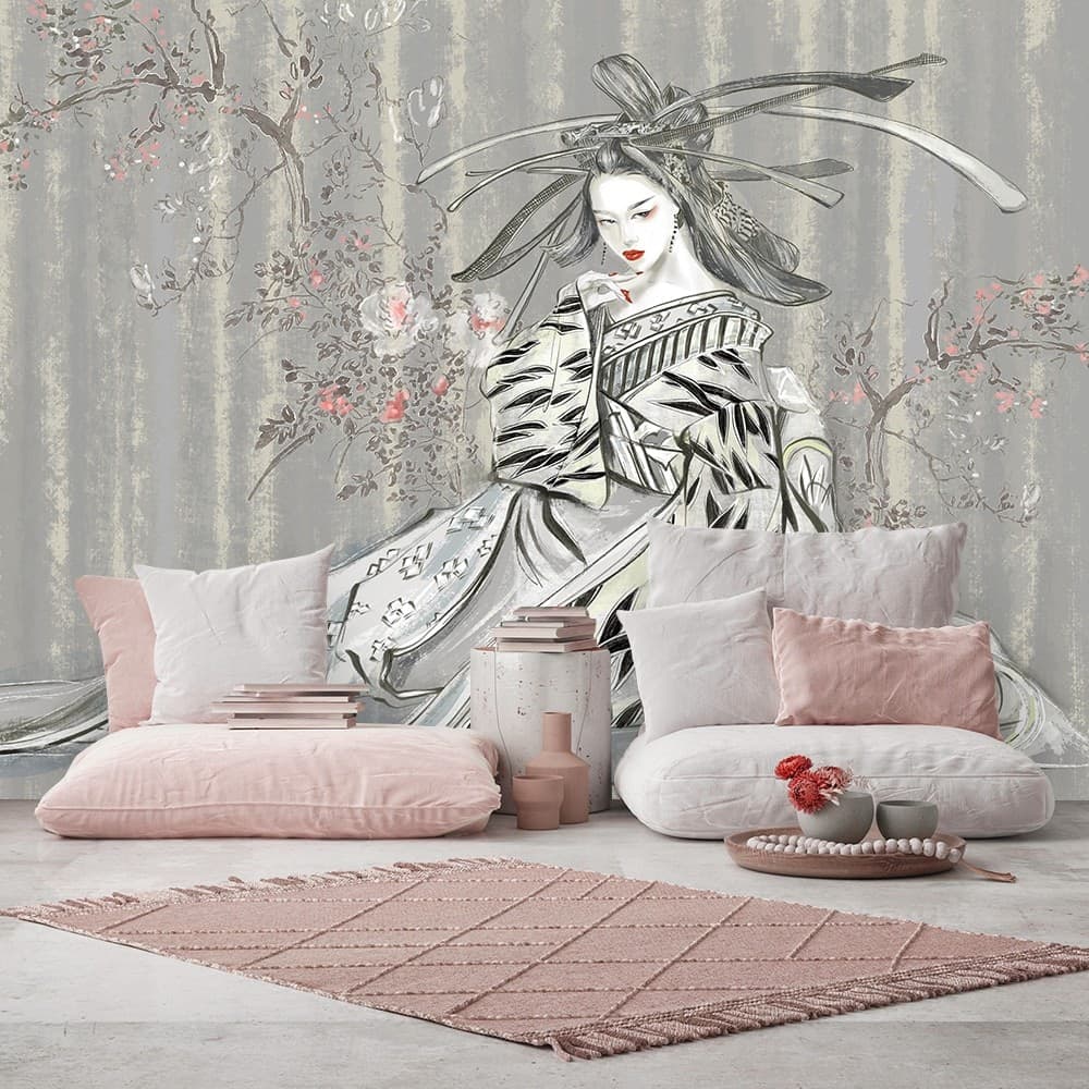 Carta Da Parati, Geisha Vintage Asia Donna Blu in Carta da parati Collezione Casa - Trebisacce, commercioVirtuoso.it