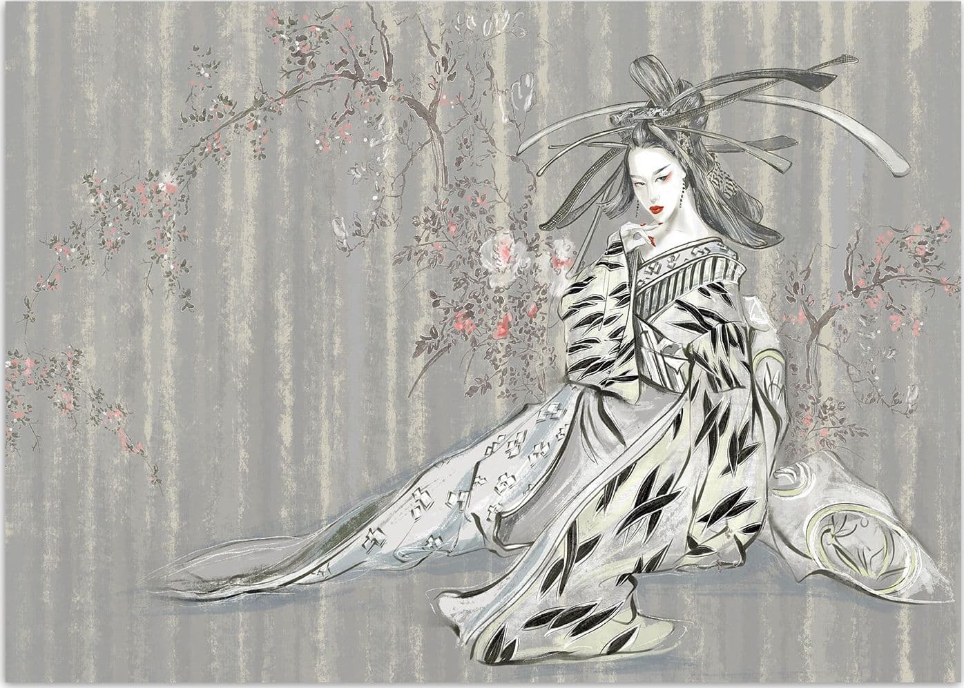 Carta Da Parati, Geisha Vintage Asia Donna Blu in Carta da parati Collezione Casa - Trebisacce, commercioVirtuoso.it