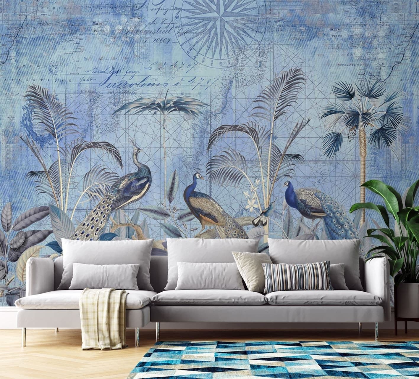 Carta Da Parati, Pavoni ai tropici blu in Carta da parati Collezione Casa - Trebisacce, commercioVirtuoso.it