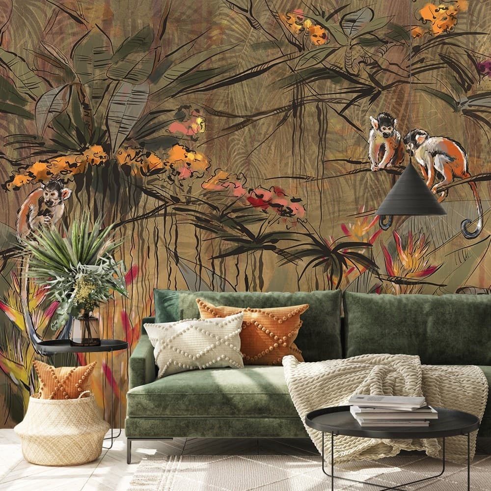Carta Da Parati, Scimmie nella giungla tropicale Marrone Arancione in Carta da parati Collezione Casa - Trebisacce, commercioVirtuoso.it
